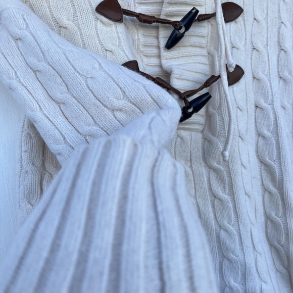 Ralph Lauren Wool Cashmere Toggle Cable Knit Sweater High Neck Ivory Women sizeL - Picture 12 of 16